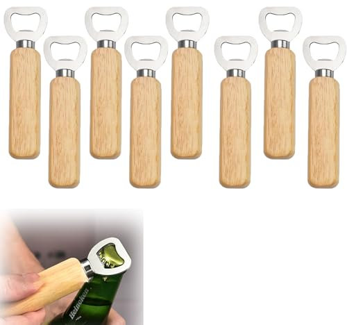 Apribottiglie in legno, 8 pezzi, apribottiglie portatili, apribottiglie di birra, apribottiglie portatile, apribottiglie personalizzate per bevande, sidro, bar, gadget per la casa