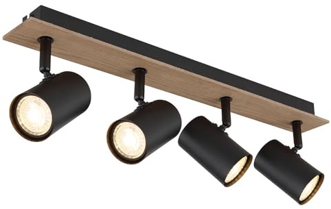 Ceiling Light Spotlights Swivelling Ceiling Spotlight Wood Living Room Ceiling Light Black Hallway MDF Metal 4x GU10 Sockets L x W x H 50 x 6 x 15.1 cm
