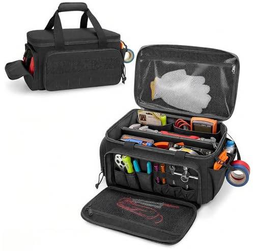 Werkzeugtasche Größe 36.7X21.5X20.5cm, Mit Rutschfestem und Dick Gepolstertem Boden, Werkzeugtasche Elektriker, Multifunktionale Arbeitstasche Für Heimwerker Handwerker Elektriker Schreiner, Schwarz