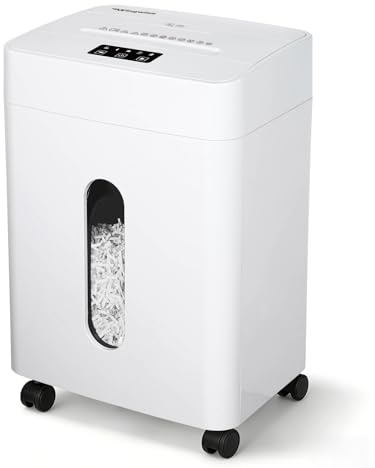 Low Noise 42dB Paper Shredder for Home, 15-Sheet Cross Cut, 30-min Runtime, CD/Credit Card Office Shredder, 6.6 Gallons Wastebasket, P-4 High Security, White