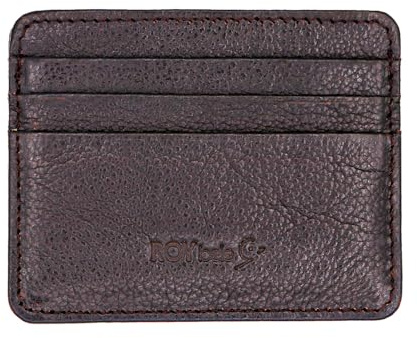 ROYBELE Mens Credit Card Holder Small Wallet 6 Cards Minimalist Real Leather Front Pocket Men Women Gift (Brown)