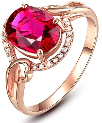 Wycian Zierlicher Ring Wedding Ring Gold 18K Im Labor Hergestellter Rubin Ovales Hohl Größe 58 (18.5) Massiv, Nicht Plattiert Modern für Damen Hochzeit Schmuck