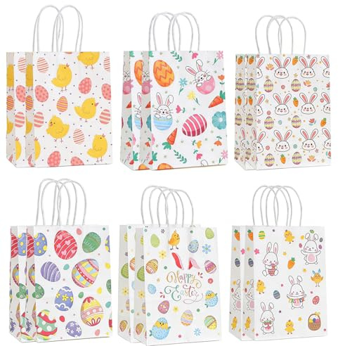 Mizijia 12 Stück Ostertüten für Kinder - Eier-Motiv, zum Befüllen mit Süßigkeiten & als Geschenkverpackung (Osterei)