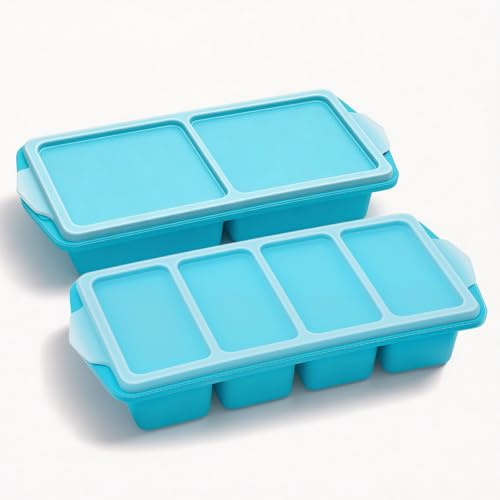 XJIANFU Silicone Freezer Moulds with Lids,Soup Containers,2/4-Compartment Freezer Storage Boxes,Made from Food-Grade,Materials,Dishwasher-Safe(724/26-2PCS-Blue)