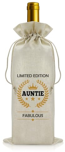 Auntie Drawstring Wine Bottle Bag Birthday Gift for Aunt Auntie Gifts from Niece Nephew Christmas Anniversary Mothers Day Wedding Gifts for Aunties Aunt Aunty Reusable Wine Bottle Covers