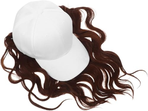Peaked Cap Wig Long Curly Hair Cap Hair for Women Natural Wavy Style in White and Light Brown for Daily Wear Outdoor Activities Convenient handled