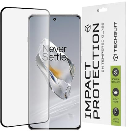 Techsuit Displayschutzfolie für OnePlus 12 Gehärtetes Glas mit 9H Härte, Vollständige Abdeckung, 3D Gebogene Kanten, Stoßschutz, Oleophobe Beschichtung, Anti Fingerabdruck, 111D Full Glue