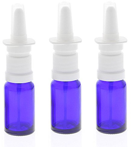 Leere Blauglas Nasenspray-Flasche 10ml mit Fingerzerstäuber, Kosmetex Glas Nasenzerstäuber Vaporizer Nasensprühflasche, 3x 10 ml Blauglas