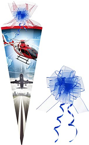 Schultüte - Helikopter - Flugzeuge/Hubschrauber - 70 cm - rund - incl. Schleife - Filzabschluß - Zuckertüte - mit/ohne Kunststoff Spitze - Nestler - S..