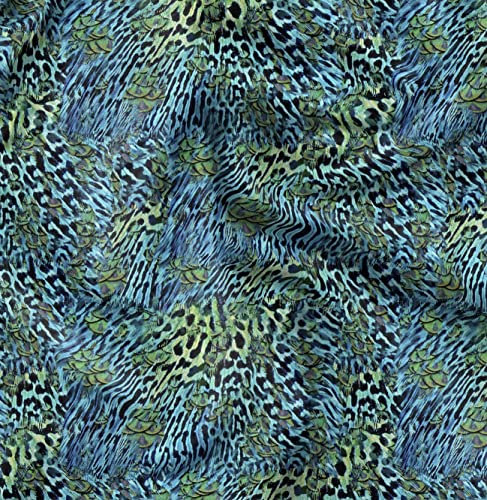 Soimoi Blau Baumwoll-Popeline Stoff Leopard & Pfau Tierhaut Stoff Meterware 42 Zoll breit