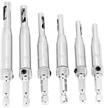 Broca de bisagra centradora, 6 piezas 5/64 7/64 9/64 11/64 13/64 1/4 Juego de brocas para puerta de gabinete con bisagra autocentrante de alta dureza para gabinete de carpintería