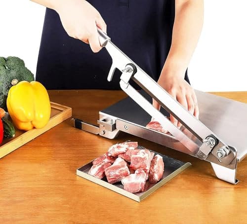CGOLDENWALL Manual Ribs Meat Chopper Slicer Stainless Steel Hard Bone Cutter Beef Mutton Household Vegetable Food Slicer Slicing Machine for Home Cooking