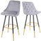 Mendler 2er-Set Barhocker HWC-E70, Barstuhl Tresenhocker, Retro Design Samt goldene Streben/Füße - grau