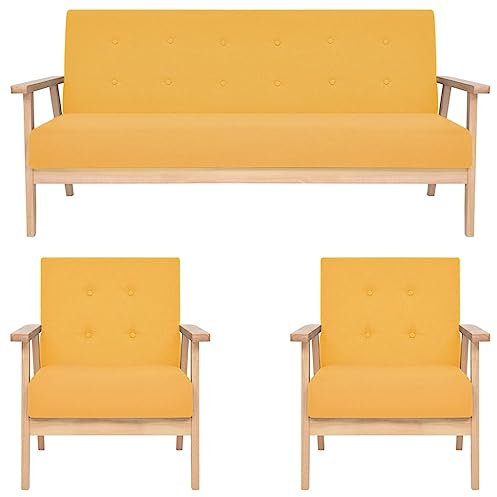 vidaXL Sofa 3-TLG. Sofagarnitur Sessel Couch Polstersofa Couchgarnitur Loungesofa Stoffsofa Polstergarnitur Sitzmöbel Wohnzimmer Stoff Gelb