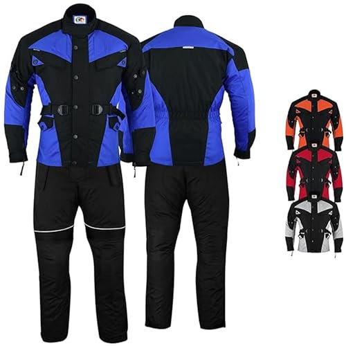 Motorradkombi Herren 2-teiler mit 6CE-Protektoren Motorradanzug Textil Winddicht Motorradjacke & Motorradhosen-Set - aus 4 Schichten Abnehmbar Thermofutter - insgesamt 9 Taschen - Blau/Schwarz - 60