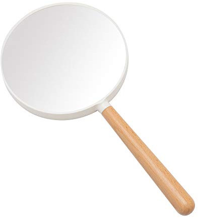 YEAKE Handspiegel mit Griff für Make-up, Kleiner, süßer Holz-Handspiegel zum Rasieren 3-facher Vergrößerung, doppelseitig, tragbarer Reise-Kosmetikspiegel Männer und Frauen (abnehmbar, weiß rund)