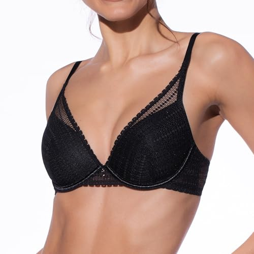 Selene, Bralette in Pizzo Crocher con Coppe Imbottite e Ferretto, Reggiseno Donna Effetto Scollatura, Collezione Vivian, Colore Nero, Taglia 7B