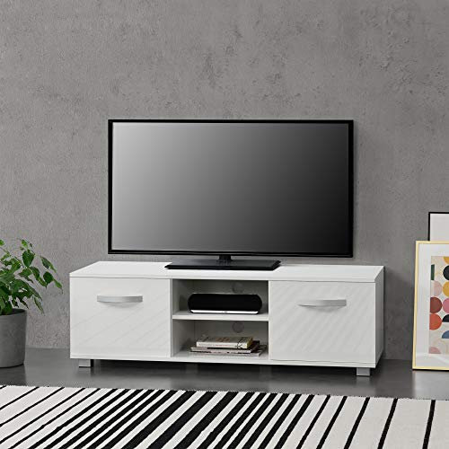 [en.casa] Fernsehtisch Laugar 120 x 40 x 38 cm TV Lowboard mit Schranktüren und Ablagefächern Spanplatte Weiß