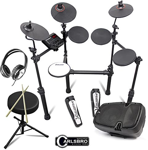 Carlsbro CSD100-R Electronic Drum Kit - Complete Electric Drum Set for Beginners with Stool, Speaker, Headphones, MIDI Connectivity, Compact and Portable Digital Drums