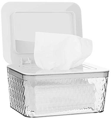 Whiidoom Wipes Dispenser, One-Handed Operation Wipe Holder for Baby & Adult, Seal-Designed Wipes Container for Bathroom Keep Diaper Wipes Fresh (White)