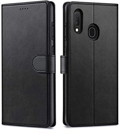 Focusor kompatibel mit Samsung Galaxy A20e Hülle, Hülle für Samsung A20e Hülle, Handyhülle für Samsung A20e Leder Flip Case Ständer PU Brieftasche Schutzhülle für Samsung A20e Cover, Schwarz