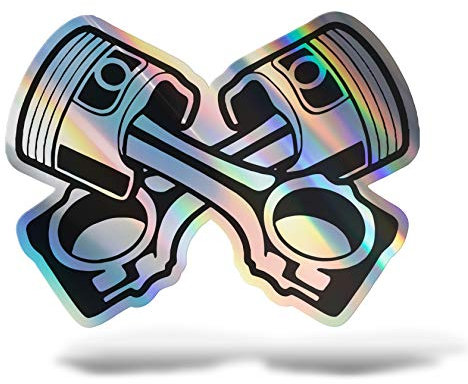 Erreinge® Adesivo Olografico 10 cm Pistoni Sticker stampato per Auto Moto Parete Paraurti Computer Portatile Bagagli Biciclette
