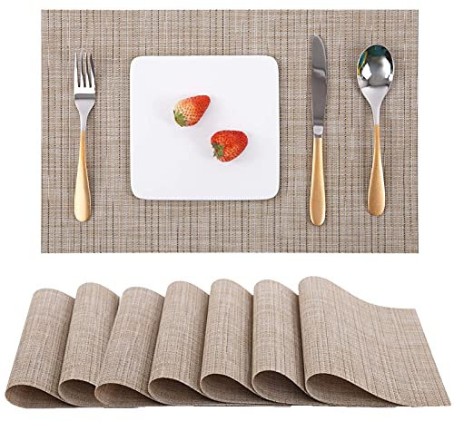 Myir JUN Tischsets Abwaschbar 8er Set, Gewebte Platzdeckchen rutschfest Abgrifffeste Hitzebeständig, Vinyl Platzsets Abwaschbar für küche Speisetisch Hotel, Platz-Matten30x43.5cm (Gelb)