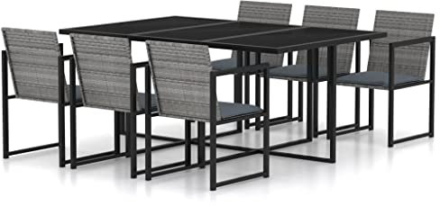 vidaXL Mobilier à Dîner de Jardin 7 pcs avec Coussins Ensemble de Salle à Manger d'Extérieur Table et Chaises de Patio Terrasse Résine Tressée Gris
