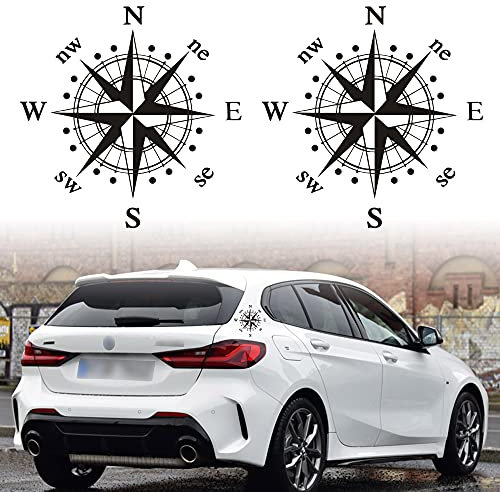 TOMALL 2 Stück 15,5 cm Kompassaufkleber für Motorhaube Auto-Kompass-Grafik-Aufkleber für SUV-Geländefahrzeuge Karosserie-Seitentür Kofferraum Universal Wasserdichte Vinyl-Autoaufkleber (Schwarz)