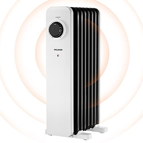 PELONIS Ölradiator 1500W mit 7 Rippen, Ölradiator Energiesparend mit 3 Leistungsstufen und Thermostat, Elektrische Ölheizung mit Umkipp- & Überhitzungsschutz - Weiß