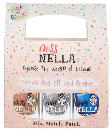 Miss Nella To The Moon And Back Nagellack 3er Set: gold, siber & blau abziehbarer Nagellack für Kinder, Peel-Off, wasserbasiert geruchsneutral