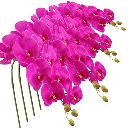 FagusHome 4 Stück künstliche Phalaenopsis Orchideen Blumen 105CM Künstliche Orchideenblumen Stammpflanzen für Deko (Lila)