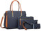 FANDARE Damen Handtasche 4 Stück Set Umhängetasche Frauen Reise Citytasche mit Unterarmtasche Brieftasche Schulterbeutel Shopper Tote für Mädchen Alltag Büro Schule Ausflug Henkeltasche Dunkelblau