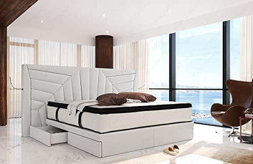 Sofa Dreams Boxspringbett Monaco mit Stauraum Lederbett mit LED Licht und USB-Anschlüssen (180 x 200 cm, Weiss)