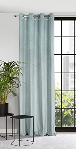 Eurofirany Samt Vorhang mit Ösen Gardine Balkontür Gemustert Velvet Optik 1 STK. Gewelltes Muster Einfarbig Flauschig Wohnzimmer Schlafzimmer Lounge 140x250 cm 3D Struktur Blau, 384155, 140x250cm