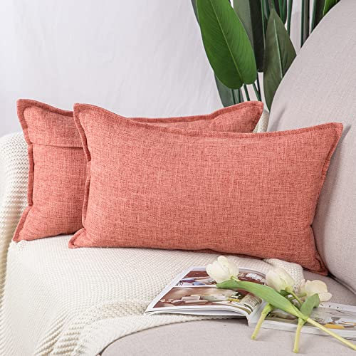 Madizz 2er Set Polyester- Leinen Kissenbezügen Weiche dekorative Kissenbezüge für Sofa Schlafzimmer Kissenhülle Rot 40x60 cm Rechteckig