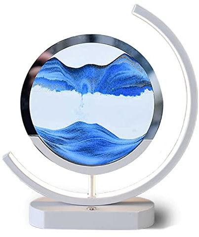 LZH FILTER Mouvement Liquide d'art de Sable Dynamique 3D, Cadre de Sable en Verre Rond Paysage de Bureau Relaxant, Kinetic Art Quicksand Peinture avec Lumière LED