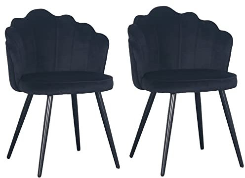 PoleWolf Esszimmer Stühle 2er Set - Crown Küchenstühle Modern - Essstühle - Samt Stuhl - Schwarz