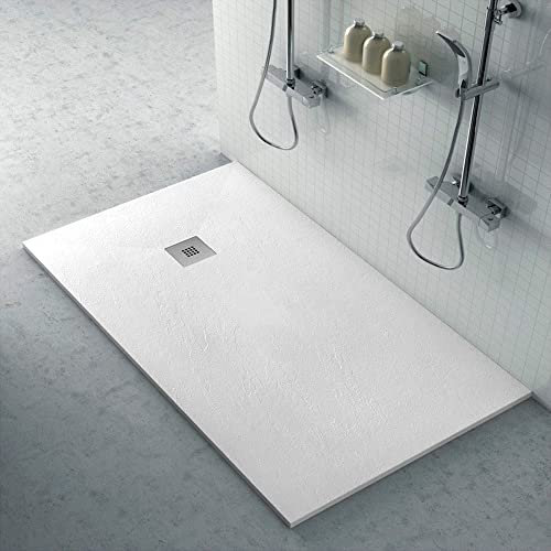 Piatto Doccia 70x200 Bianco in Marmo Resina, Effetto Pietra, Karen (70x200, Bianco)