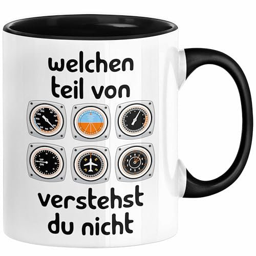 Trendation - Pilot Tasse Geschenk Lustiger Spruch Welchen Teil Von Verstehst Du Nicht Piloten Edition Becher Kaffeetasse (Schwarz)