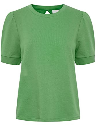 ICHI IHYARLA SW Damen T-Shirt Kurzarm Shirt Kurzarmsweatshirt mit Rückenausschnitt Kurze Puffärmel Organic Cotton Regular Fit, Größe:M, Farbe:Greenbriar (166127)