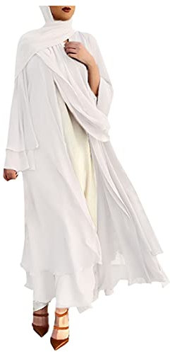 ADMAY 2023 Nuovo y23k Moda Morbido Cardigan Da Donna Chiffon Musulmano Lungo Solido Cardigan E Sciolto Elegante Cappotto Da Donna Senza Maniche Spolverini Donna Lungo, bianco, XL