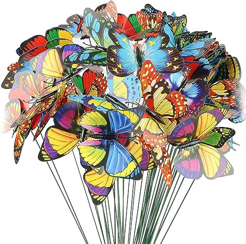 LATERN 60 Pezzi Pali della Farfalla del Giardino, 9CM Ornamenti di Farfalle Colorate 3D PVC Pali a Farfalla Impermeabili per Esterni Cortile Terrazza Fioriera Vaso di Fiori Giardino Decorazione