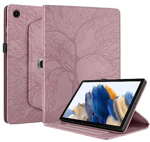 Succtopy Hülle für Galaxy Tab A8 10.5 Zoll 2021 PU Leder 360° Drehbar Multi-Winkel Lederhülle mit Standfunktion und Stifthalter Schutzhülle Samsung Tab A8 SM-X200/X205/X207 - Rose Gold