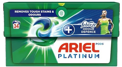 ARIEL Platinum Washing Pods Laundry Detergent, Remove Tough Stains and Odour With Touch of Febreze - 34 Washes