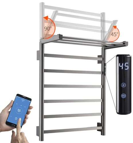 LNXGJJ Scaldasalviette Elettrico WiFi Intelligente Radiatore Scaldasalviette 620 x 500 mm 75 W Termoarredo Elettrico da Bagno Controllo Vocale Pieghevole Grigio Pistola Asciugabiancheria da Parete