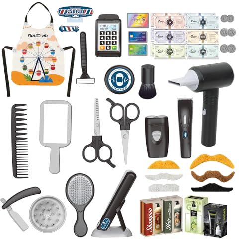 RedCrab Juego de Peluquería para Niños, 50 Piezas Moda Salón Kit Peluqueria con Secador de Pelo, Afeitadora de Juguete y Accesorios de Peinado, Juego de rol para Niños y Niñas 3+ Años