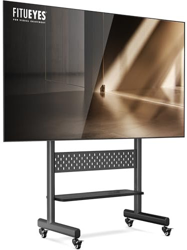FITUEYES TV Floor Stand on Wheels for 40-85 inch Screen, Height Adjustable Rolling TV Cart with Peg Board, Lockable Casters & Storage Shelf, Holds 60KG Max VESA 600x400mm Black