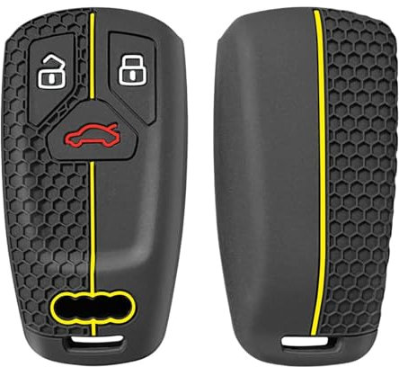 OTMIK Silikon Auto Schlüssel Abdeckung passend für Audi Q5 Q7 TT A4 B9 A5 A6 8S 8W 4M S4 S5 S7 TTS TFSI RS Schlüsselanhänger Zubehör (Gelbe Linie)