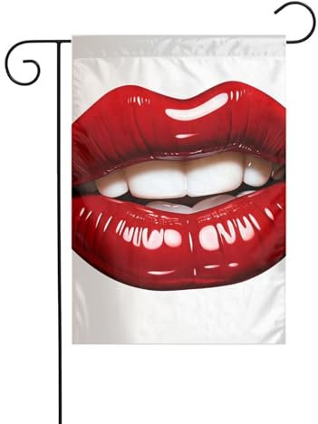 Gartenflaggen, 30,5 x 45,7 cm, doppelseitige Winter-Gartenflagge, niedliche Grafik, rote Lippen, dekorative Flagge, niedliche Grafik, rote Lippen, vertikale Outdoor-Flagge für alle Jahreszeiten,